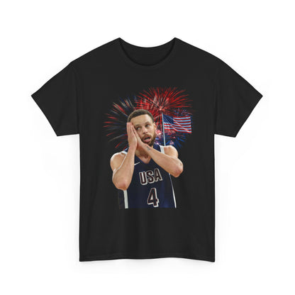 Steph Curry Patriotic Graphic Tee for Basketball Fans, Independence Day Shirt, Unisex Cotton T-Shirt, Sportswear, July 4th Celebration